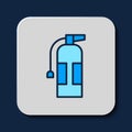 Filled outline Fire extinguisher icon isolated on blue background. Vector