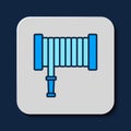 Filled outline Fire hose reel icon isolated on blue background. Vector