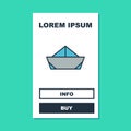 Filled outline Folded paper boat icon isolated on turquoise background. Origami paper ship. Vector