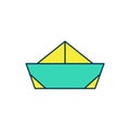 Filled outline Folded paper boat icon isolated on white background. Origami paper ship. Vector