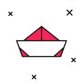 Filled outline Folded paper boat icon isolated on white background. Origami paper ship. Vector