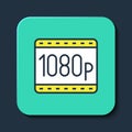 Filled outline Full HD 1080p icon isolated on blue background. Turquoise square button. Vector