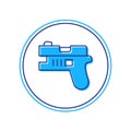 Filled outline Futuristic space gun blaster icon isolated on white background. Laser Handgun. Alien Weapon. Vector