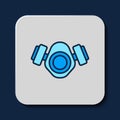 Filled outline Gas mask icon isolated on blue background. Respirator sign. Vector Royalty Free Stock Photo