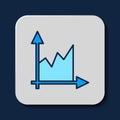 Filled outline Graph, schedule, chart, diagram, infographic, pie graph icon isolated on blue background. Vector