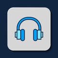 Filled outline Headphones icon isolated on blue background. Earphones. Concept for listening to music, service