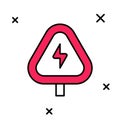 Filled outline High voltage sign icon isolated on white background. Danger symbol. Arrow in triangle. Warning icon Royalty Free Stock Photo