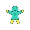 Filled outline Holiday gingerbread man cookie icon isolated on white background. Cookie in shape of man with icing Royalty Free Stock Photo