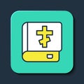 Filled outline Holy bible book icon isolated on blue background. Turquoise square button. Vector Royalty Free Stock Photo