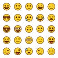 Filled outline icons for emoticon emojis. Royalty Free Stock Photo