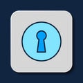 Filled outline Keyhole icon isolated on blue background. Key of success solution. Keyhole express the concept of riddle