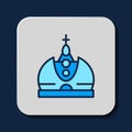 Filled outline King crown icon isolated on blue background. Vector