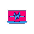 Filled outline Laptop with cardiogram icon isolated on white background. Monitoring icon. ECG monitor with heart beat