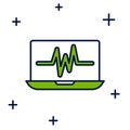 Filled outline Laptop with cardiogram icon isolated on white background. Monitoring icon. ECG monitor with heart beat