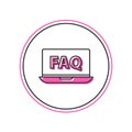 Filled outline Laptop and FAQ icon isolated on white background. Adjusting, service, setting, maintenance, repair