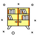 Filled outline Library bookshelf icon isolated on white background. Flat filled outline style with shadow. Vector Royalty Free Stock Photo
