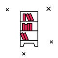 Filled outline Library bookshelf icon isolated on white background. Vector