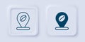Filled and outline Location with coffee bean icon isolated on grey background. Square button. Vector