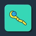 Filled outline Magic staff icon isolated on blue background. Magic wand, scepter, stick, rod. Turquoise square button