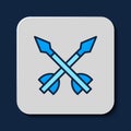 Filled outline Medieval arrows icon isolated on blue background. Medieval weapon. Vector