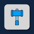 Filled outline Medieval battle hammer icon isolated on blue background. Vector