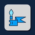 Filled outline Medieval spear icon isolated on blue background. Medieval weapon. Vector