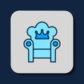 Filled outline Medieval throne icon isolated on blue background. Vector