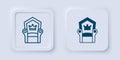 Filled and outline Medieval throne icon isolated on grey background. Square button. Vector
