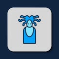 Filled outline Medusa Gorgon head with snakes greek icon isolated on blue background. Vector