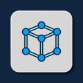 Filled outline Molecule icon isolated on blue background. Structure of molecules in chemistry, science teachers