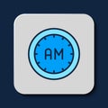 Filled outline Morning time icon isolated on blue background. Time symbol. Vector