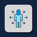 Filled outline Multitasking manager working icon isolated on blue background. Vector