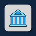 Filled outline Museum building icon isolated on blue background. Vector