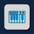 Filled outline Music synthesizer icon isolated on blue background. Electronic piano. Vector Royalty Free Stock Photo