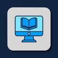 Filled outline Online class icon isolated on blue background. Online education concept. Vector