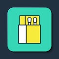 Filled outline Open matchbox and matches icon isolated on blue background. Turquoise square button. Vector Royalty Free Stock Photo