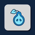 Filled outline Pear icon isolated on blue background. Fruit with leaf symbol. Vector