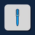 Filled outline Pen icon isolated on blue background. Vector