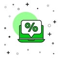 Filled outline Percent discount and laptop icon isolated on white background. Sale percentage - price label, tag. Vector