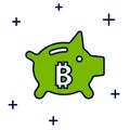 Filled outline Piggy bank bitcoin icon isolated on white background. Icon saving or accumulation of money, investment