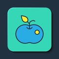 Filled outline Poison apple icon isolated on blue background. Poisoned witch apple. Turquoise square button. Vector