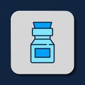 Filled outline Poison in bottle icon isolated on blue background. Bottle of poison or poisonous chemical toxin. Vector