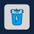 Filled outline Police electric shocker icon isolated on blue background. Shocker for protection. Taser is an electric