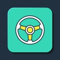 Filled outline Racing simulator cockpit icon isolated on blue background. Gaming accessory. Gadget for driving