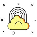 Filled outline Rainbow with cloud icon isolated on white background. Flat filled outline style with shadow. Vector Royalty Free Stock Photo