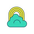 Filled outline Rainbow with cloud icon isolated on white background. Vector Royalty Free Stock Photo