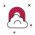Filled outline Rainbow with cloud icon isolated on white background. Vector Royalty Free Stock Photo