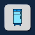 Filled outline Refrigerator icon isolated on blue background. Fridge freezer refrigerator. Household tech and appliances