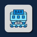 Filled outline Restaurant train icon isolated on blue background. Vector