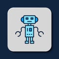 Filled outline Robot toy icon isolated on blue background. Vector